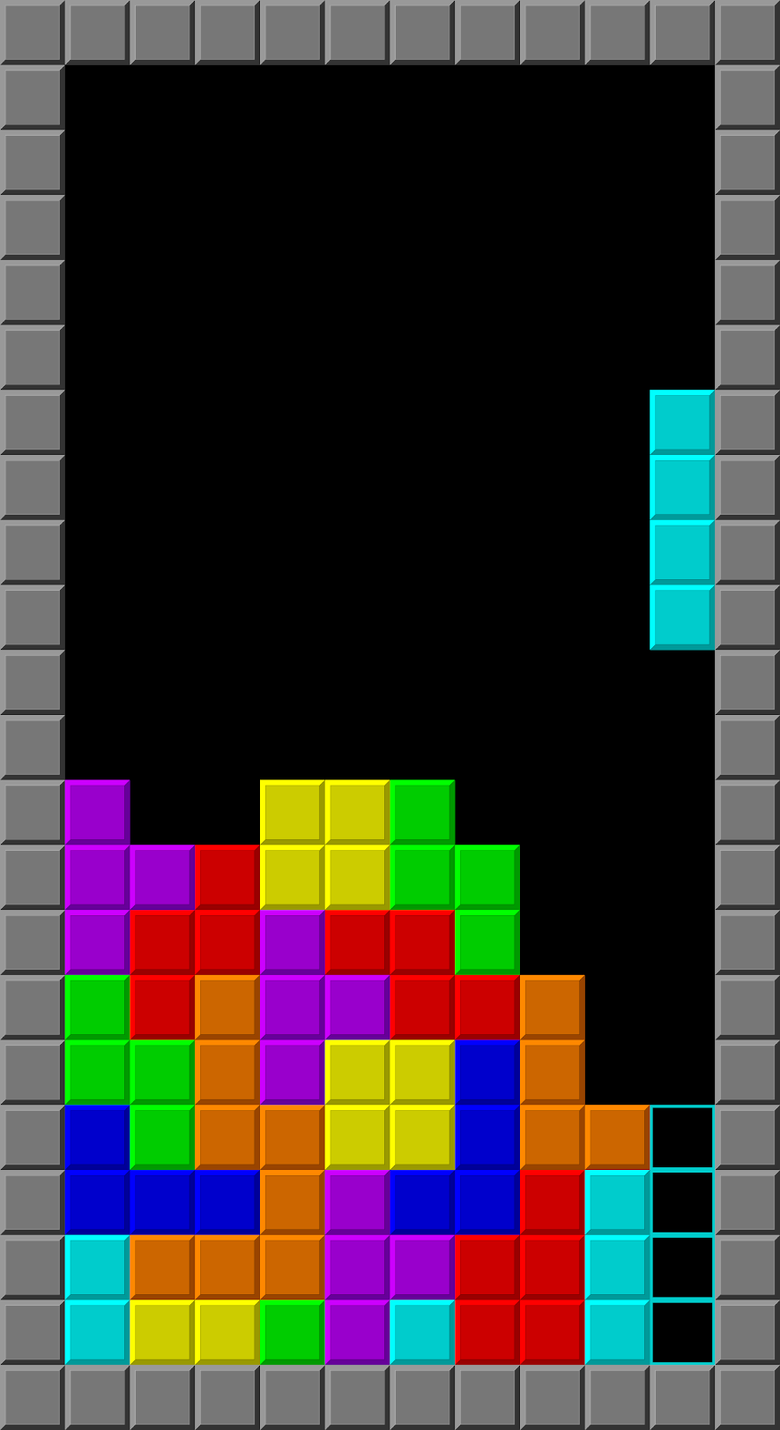 A Tetris board with a backlog of stacked blocks, illustrating how a queue becomes harder to clear.